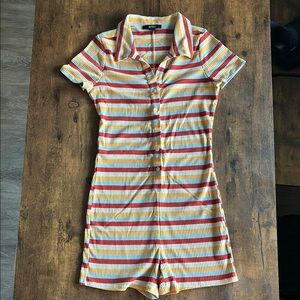 Forever 21 Multicolor Striped Collared Romper